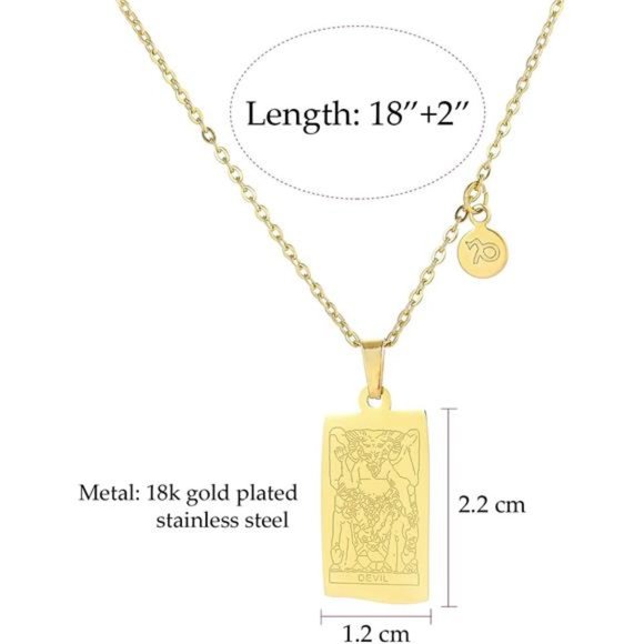 14k Gold Plated Zodiac Sign with Tarot Card Pendant Necklace Birthday Gift - Picture 3 of 4